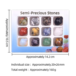12-piece set of semi-precious stone acorns including tiger eye and amethyst in gift box