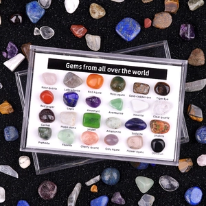 Natural Mineral Specimen Kit 24 Varieties Polished Raw Stones Gems Collection Box For Kids Science Education Home Decor Gift