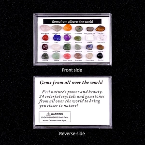 Educational kit with 24 natural mineral specimens and crystals in a display box