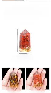 Detail showing height and width dimensions of a hexagonal resin pyramid with natural stones