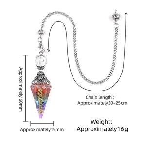 Pendolo chakra in resina con pietre naturali e catena d'argento dimensioni