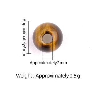 Cuenta de piedra ojo de tigre natural de 6mm con rayas marrones y agujero de 2mm para joyas