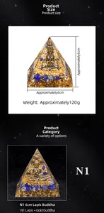 6cm Orgone Pyramid with golden Buddha statue, Lapis Lazuli stone and gold foil detail