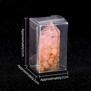 Pink crystal hexagonal column resin ornament with gold foil in a plastic display case
