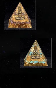 Detailed comparison of 6cm Orgonite pyramids with Amethyst and Turquoise stones