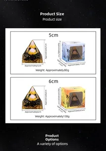 Detailed size chart for 5cm and 6cm resin lotus pyramids with specific weight and dimensions