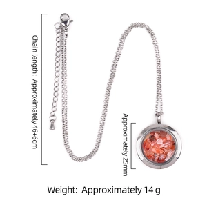 Collana con pendente tondo in vetro e pietre di cristallo rosso naturale in acciaio inossidabile