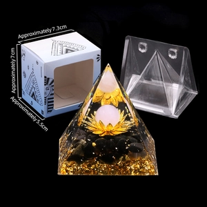 5cm Orgone Pyramid Lotus Flower Crystal Ball Resin Decor Healing Energy Stone Obsidian Gold Foil Meditation Home Desk Ornament