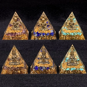 Handmade Orgone pyramid collection with amethyst lapis lazuli and Ganesh resin statues