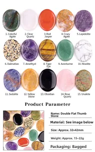 Detailed chart of fifteen assorted 35x45mm oval worry stones with sizes and weight details