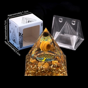 Handmade 5cm Orgone Pyramid with Tiger Eye crystal, Tree of Life and gift box packaging
