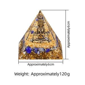 6cm Orgone Pyramid with Ganesha, amethyst stones and gold foil for energy balance