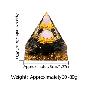 5cm Orgone pyramid with lotus, pink crystal ball and obsidian stones for energy healing