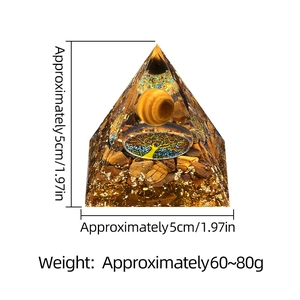 5cm Tiger Eye Orgone Pyramid with Tree of Life and resin crystals, 60-80g weight
