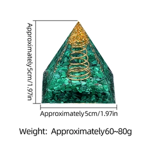 5cm Orgone Pyramid with Malachite, Copper Spiral and Gold Foil Home Decor