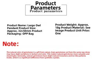 Size and weight specifications for large gemstone owl pendant measuring 32x50mm