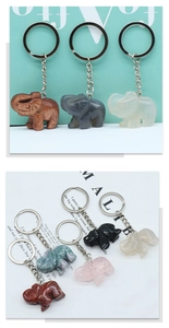 Detailed view of elephant charms in natural crystal and agate on magazine background