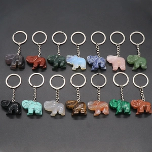 Hand Carved Natural Synthetic Crystal Agate Elephant Stone Keychain Lucky Animal Bag Charm Carved Gemstone Pendant Accessory