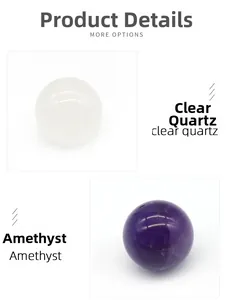 Detailed macro view of polished natural clear quartz and amethyst crystal chakra spheres