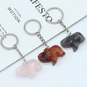 Elephant keychains made of natural rose quartz, red agate and grey agate stones