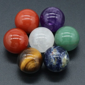 Set of seven 25mm natural crystal chakra stone spheres with smooth polished finish