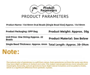 Detailed technical specifications table for 13x18mm oval agate gemstone beads