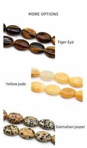 Macro detail of oval Tiger Eye, Yellow Jade, and Dalmatian stone beads for jewelry DIY
