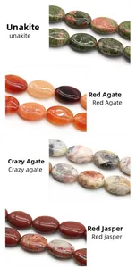 Detail view of oval Unakite Red Agate Crazy Agate and Red Jasper gemstone beads