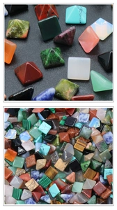 Close-up of mixed crystal pyramid and square semi-precious stones for DIY jewelry craft