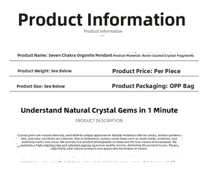 Fiche détaillée du pendentif orgonite sept chakras en résine avec spécifications du cristal