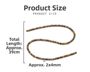 Detail showing 2x4mm tiger eye rondelle beads with size markings and 39cm total length