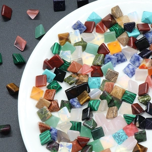 Mix of 8mm pyramid cut semi-precious stones including tiger eye and malachite gemstones