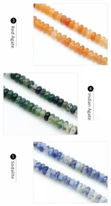 Detailed view of Red Agate, Indian Agate, and Sodalite 2x4mm faceted rondelle beads