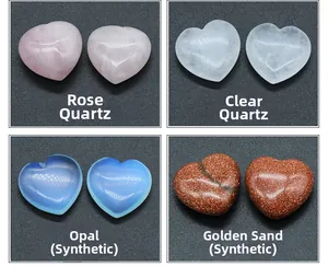 Polished heart-shaped rose quartz, clear quartz, opal, and golden sand stone set