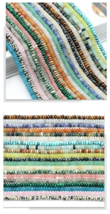 Detailed close-up of colorful 2x4mm natural crystal and agate rondelle beads