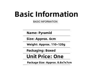 Detailed specifications for 6cm malachite resin pyramid showing size, weight, and packaging