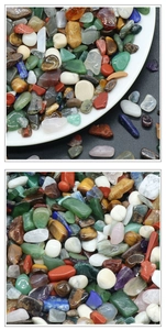Close-up of assorted natural polished crystal stones for DIY crafts and home decor