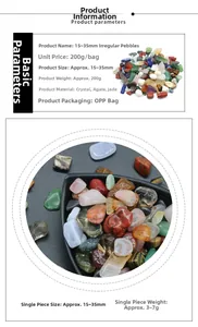 Detailed chart showing 15-35mm irregular natural crystal and agate stone specifications