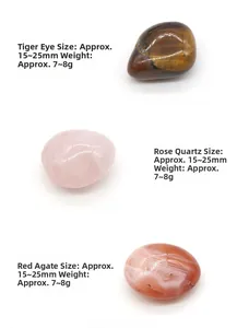 Aperçu détaillé des pierres naturelles œil de tigre et quartz rose avec dimensions