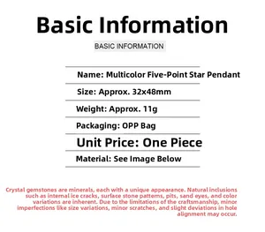 Detailed chart showing the 32x48mm size and 11g weight of the star gemstone pendant