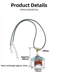 Star-shaped Orgonite pendant with natural crystals, copper coil, and 45cm black cord