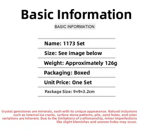 Detailed product specifications for natural crystal gemstone gift set in 9x9x3.2cm box