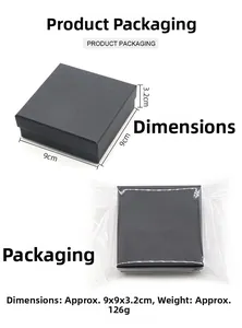 Detail view of the black square gift box with 9x9x3.2cm dimensions and packaging setup