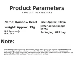 Detailed specifications of 30mm natural gemstone heart showing dimensions and materials