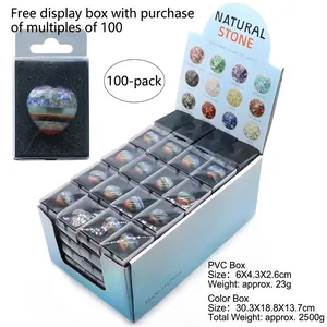 30mm natural layered crystal heart stones in display box for crafts and home decor
