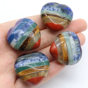 Polished natural crystal rainbow heart stones for chakra healing and home decoration