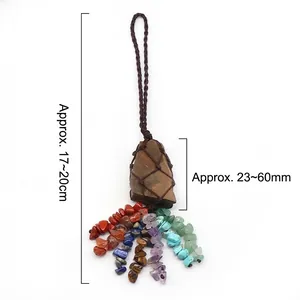 Handmade hanging natural crystal stone ornament with colorful gemstone tassels