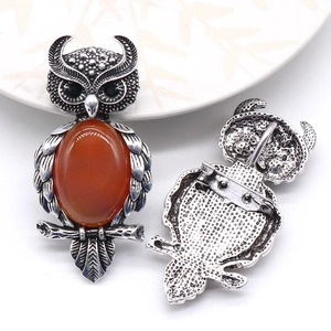 Broche Pendentif Hibou en Alliage de Zinc Vintage Avec Oeil de Tigre Naturel Améthyste Lapis-Lazuli Bijoux pour Femme