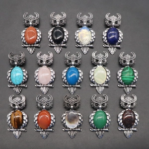 Broches hibou en alliage avec diverses pierres précieuses naturelles en cristal