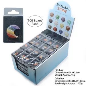 Chakra natural crystal crescent moon stones set in display box for healing and decor